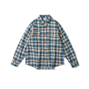 Nanhe Washed Brushed Tassel Gingham Long Sleeves Shirt Spring & Fall Color Contrast Patchwork Flannel Youth Couple Shirt
