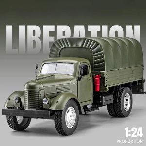 1:24 CA10 Vintage Truck Armored Car Model Toy Alloy Diecast Military Carrier Transport Vehicles Models Sound Light Kids Gifts