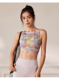 Womens Yoga Tank Top with Chest Pad Fashionable Dyed Slimming Fitness Running Sports Beautiful Back Bra Top Moisture Wicking Quick Dry Breathable Ultra Elastic Nylon Tight Fit Summer 2022