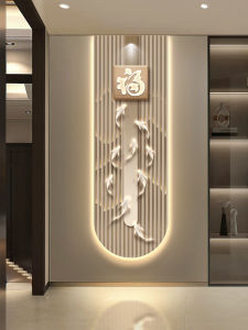 Fu Character Accessible Luxury Household Entrance Painting Nine Fish Pattern Corridor Aisle Vertical Mural with Light Painting with Good Meaning
