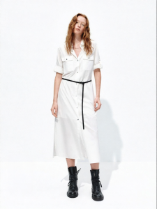 MO&Co. | Cotton Summer Shirt Dress with Turned-up Sleeves Lined and Belt Included