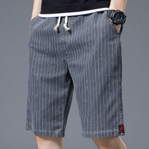 Summer Denim Shorts Mens Thin Loose Outwear Cropped Pants Fashion Stripe Lace Large Casual Pants