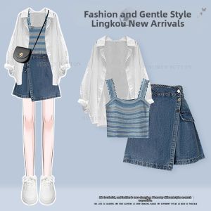 NUMEN BUTTON | Slim Fit College Style Female Outfit Set Summer
