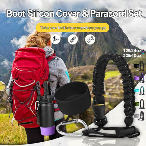 Protective Bottom Silicone Boot Cover and Paracord Handle Set for 12-40 oz Hydro Flask Wide Mouth Bottles - Hydro Flask Bottles Accessories with Safety Ring and Clip