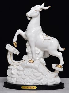 Ceramic Sheep Ornament House Blessing and Fortune Drawing Feng Shui Lucky Large White Porcelain Goat Decoration Home Hallway Decorations