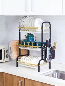 ORANGE Rak Piring 3 Susun Anti Karat - Rak Pengering Piring Dish Rack Rak Dapur Plus Tempat Sendok