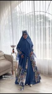 Uniwafda Gamis Muslim Syari Motif Jumbo & Set Khimar Ceruty Babydoll Plisket
