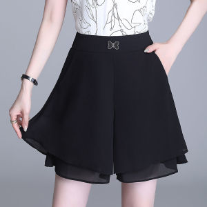 High Waist Wide Leg A-Line Skirt Pants Womens Summer New Style Casual Thin Short Shorts Asymmetric Korean Style Commute Wind