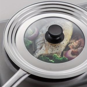 Universal Round Stainless Steel Frame Kitchen Spill-proof Cooking Pot Cover with Glass for Hotels and Restaurants