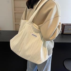Casual Canvas Tote Bag for Women Summer 2025 New Style Commuter Handbag Large Capacity Student Class Modern Neutral Style Soft Polyester Lining