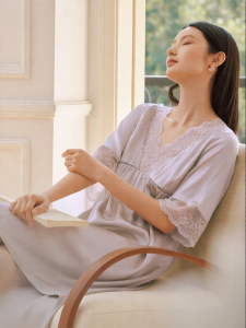 JINSANTA | 100 Silk Lace Pure Color Comfortable Loose Sleepwear Dress