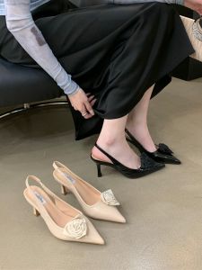Nanfeng Wedding Shoes High Heels Bride Rose Flower Beige Sandals Fashionable Low Cut Roman Style for Daily Wear Glue Adhesive Sole