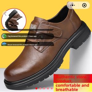Oumepala Mens Casual Leather Shoes Spring Autumn Season round Toe Comfortable Wear Magic Tape Closure Rubber Outsole