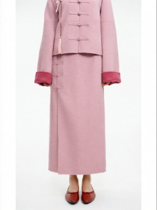 Double-sided Wool Double Color Chinese Style Buttons A-Line Skirt