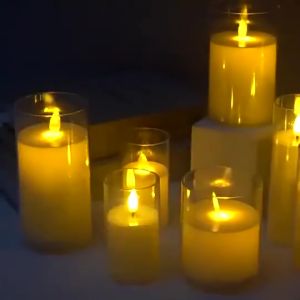 Candle in Glass Led Flameless Candle With Glass Cover for Home Wedding Party Christmas Decoration