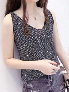 Shiny Thread Ice Silk Knitted Summer Loose Womens Vest Strapless Sleeveless V-Neck Top Versatile Casual Wear