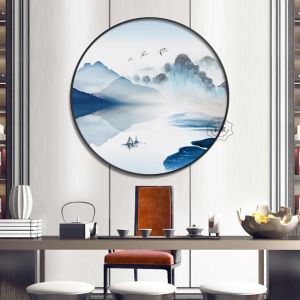 Modern Simplified Chinese Style Decorative Painting Abstract Mountain Water Ink Wall Art for Living Room Sofa Background round Corridor