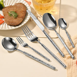 มีดอุปกรณ์โรงแรมและช้อนส้อมด้ามจับแบบค้อน304อุปกรณ์ใช้บนโต๊ะอาหารสแตนเลสสตีลเกรดดีเยี่ยมร้านอาหารมีดหั่นเสต็กตะวันตกและชุดส้อมดูดี