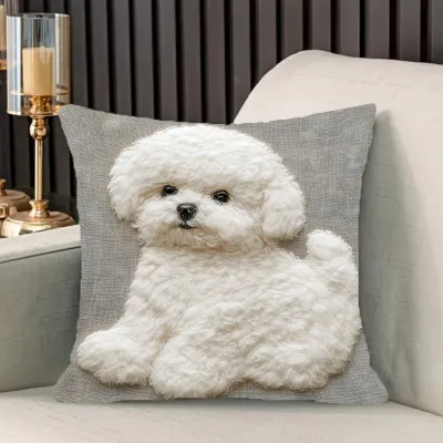 Bichon Frise Dog Cushion Covers Cozy Bedroom Sofa Square Pillowcase Living Room Chair Pillow Covers Indoor Home Decor Gift