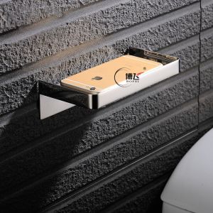 Black Edge Stainless Steel Bathroom Phone Holder Toilet Paper Rack Mobile Phone Placement Shelf Wall Mounted Tray