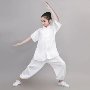 Childrens Martial Arts Practice Suit Cotton Linen Performance Costume Primary Middle School Kung Fu Show Uniform Tai Chi