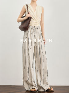 Relaxed Elegant Flax Tencel Wide Leg Pants for Summer