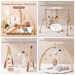 LIWAN | Triangular Wooden Baby Gym Set with Plush Animal Pendants