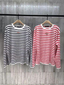 New 2025 Summer Womens Loose Fit round Neck Knitwear Slimming Striped Top Fashionable Versatile Comfortable Long Sleeve Crew Neck