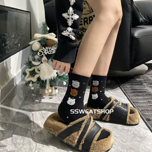 รองเท้าส้นเตี้ยลายการ์ตูนสัตว์เล็กลายจุดสไตล์สตรีทน่ารักสร้างสรรค์คู่รัก INS ถุงเท้าครึ่งแข้งแฟชั่นสำหรับผู้หญิง