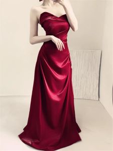 Elegant Red Off-Shoulder Long Dress for Women Engagement Wedding Dresses High Waist A-Line Skirt Vintage Style No-Sleeve Gown