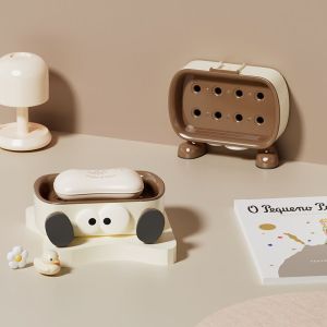 Bay gấu dễ thương núm hút cao su Giá đặt xà phòng với hệ thống thoát nước và móc cho phòng tắm