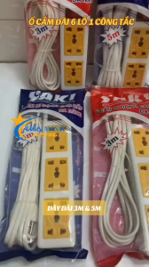 Ổ cắm dài 6 lỗ công tắc 3m/5m (Vàng) 1000W vỏ ổ điện được làm bằng nhựa ABS chống vỡ