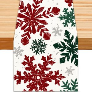 VIKAMA Christmas Table Runner Red Green Snowflake for Dining Table Home Winter Xmas Holiday Party Decor