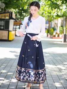 New Chinese Style Horse Tailed Skirt Set Daily Wear Small Size Hanfu 2024 New Arrival Natural Waist A-Line Long Skirt
