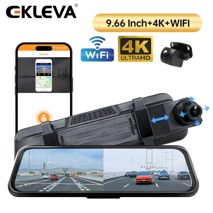 EKLEVA 4K Car DVR Wifi FHD Video Rear View Mirror 3 IN 1 Recorder 10 ...