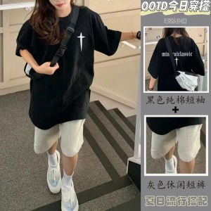 Youthful Cotton Short Sleeve T-Shirt And Sport Shorts Set for Women Casual Fashionable Two-Piece Suit Streetwear Summer Outfit