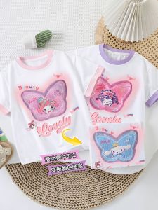 Áo Thun Cotton Trẻ Em Mùa Hè 2025 Mới Có Viền Lấp Lánh Đổi Màu Cho Bé Gái Melody Áo Thun Tay Ngắn Có Thể Xoay Mặt