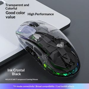AULA | AULA SC660 Tri Mode Transparent Wireless Gaming Mouse 2.4G Bluetooth RGB Backlit Ergonomic For PC Laptop E Sports Gamers
