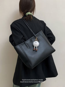 Mankok Retro Large Capacity Womens Tote Bag Fashionable All-Match Commuter Single Shoulder Bag Casual Pure Color Soft PU