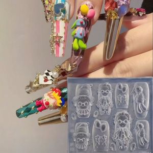 Cute Clown Circus Rabbit Bow Tie 3D Nail Art Decorations Silicone Mold Transparent Gag Gift for Nail Artists