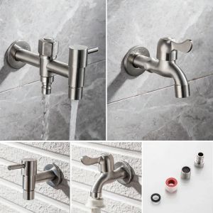 304 Stainless Steel Garden Faucet Wall Mounted Brushed Outdoor Bibcock Wash Basin Mop Lengthen Faucet Garden