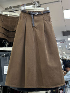 Retro Washed Cotton Midi Skirt Womens A-Line Slimming Concealing Skirts High Waist Casual Commute Style New 2025