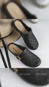 Giày sục nhựa lười mules lỗ thoáng khí quai khóa vuông nữ êm chân chống trượt công sở đi mưa cao 2cm siêu bền iDÉP SL043