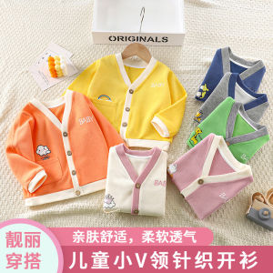 Autumn Knitted Cardigan Coat for Boys And Girls Baby Cartoon Woolen Jacket Spring Fall Style Childrens Knitwear V-Neck Single Button