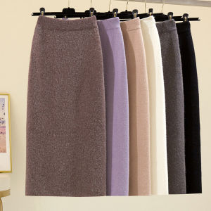 กระโปรงสั้นถักเอวสูง ทรงตรง ทรงหลวม สำหรับผู้หญิงไซส์ใหญ่ เอฟเฟกต์รัดรูป ฤดูใบไม้ร่วง/ฤดูหนาว กระโปรงทรงเอ ทรงตรง