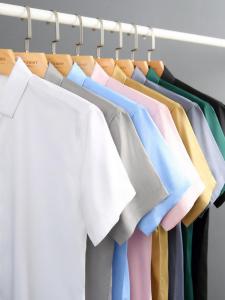 Elastic Short Sleeve Casual Slim Fit Mens Shirt Breathable Iron-Free Pure Color Business Wear Summer Thickened Flag Collar