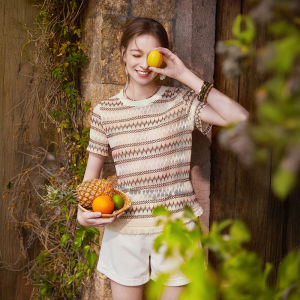 XIANGYING | Striped Knit Tunic Top With Fringe