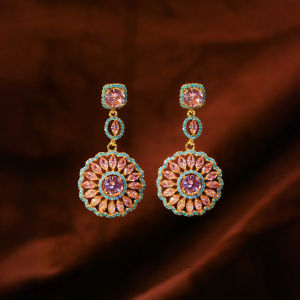 SEQUITO Fashion Ladies Ear Jewelry Yellow Gold Plated Pave Setting Pink AAA Cubic Zirconia Round Drop Earrings Women Wedding Party Accessories SE1064