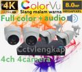 PAKET CCTV 8MP COLORVU AUDIO 4 CHANNEL 4 KAMERA 4K ULTRA HD FULL COLOR. 