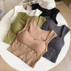B1T1 Solid Square Neck Korean Plain Color Top Sleeveless W/ Outer Wear Influencer Chest Pad Vest